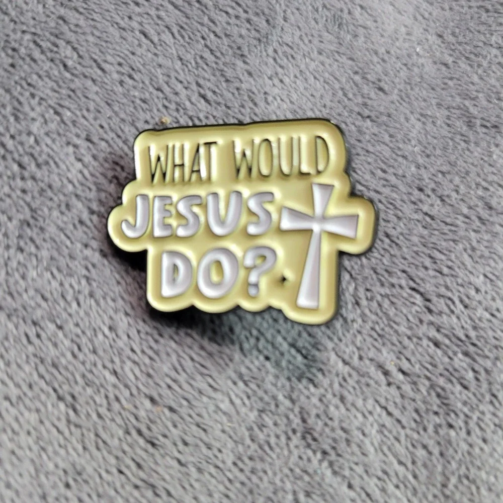WWJD What Would Jesus Do Enamel Pin Yellow White Cross Religious Faith Lapel Pin